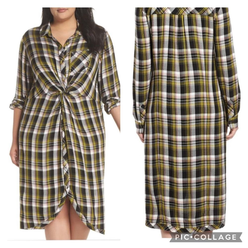 Nordstrom Caslon Plaid Flannel Midi Dress Twist Front NEW Size 1X